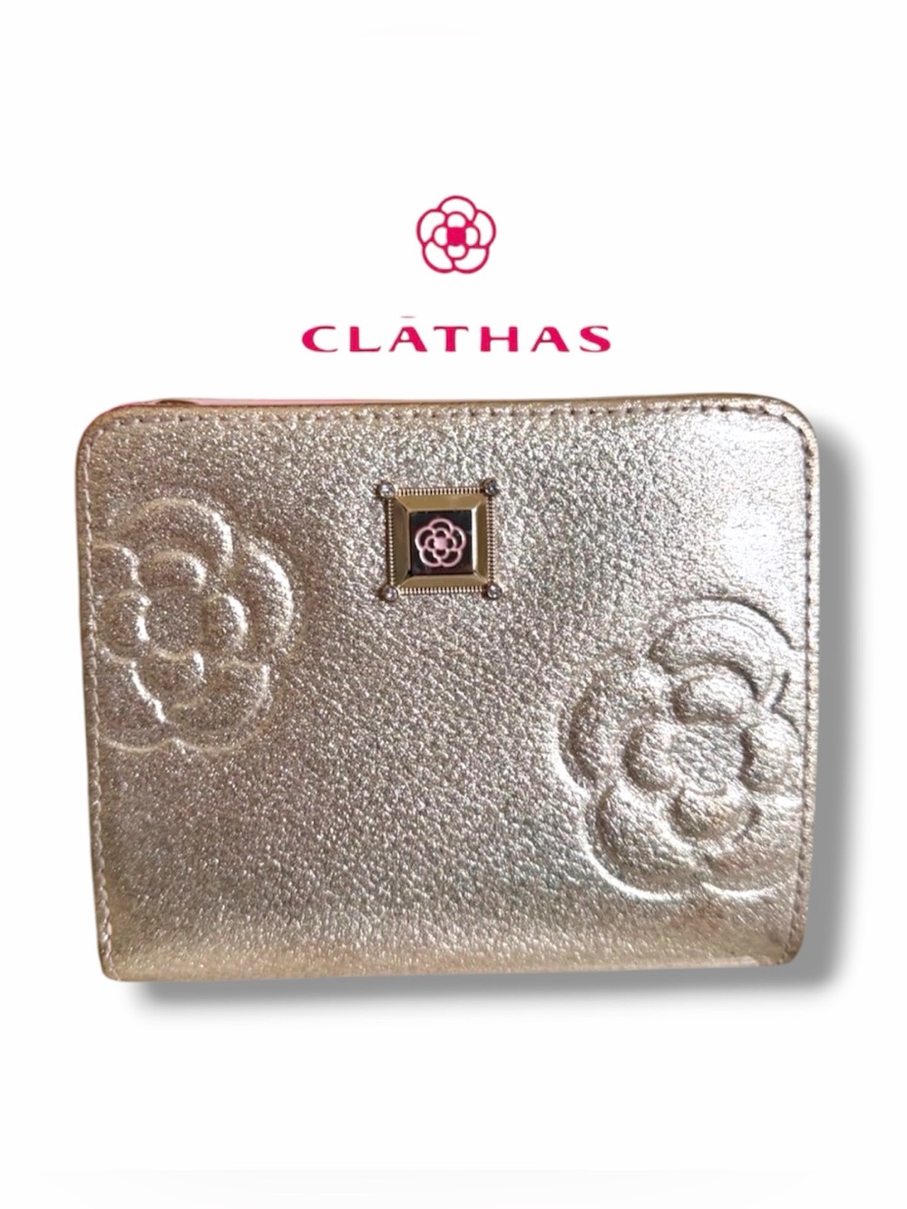CLATHAS Marigold Camellia Bi-Fold Wallet Metallic Gold Clutch